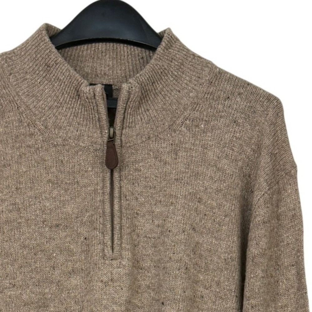 Jos. A. Bank LAMBSWOOL Blend Quarter 1/4 Zip Sweater Mens L Soft Brown Flecked